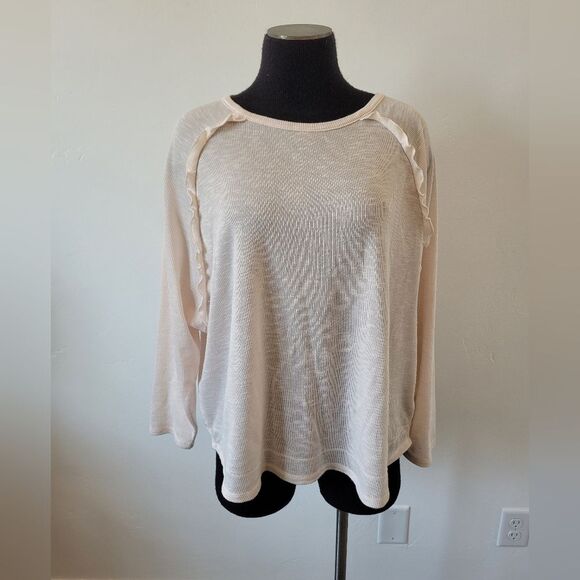 89th & Madison Blush Pink Ribbed Pullover Shirt Oversized Ruffle Balletcore L - Picture 2 of 9